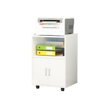 Imagem de Armário de Arquivos Prateleira removível para escritório, prateleira para impressora, arquivo, de armazenamento multicamadas com porta, mesa, armário lateral(Branco)