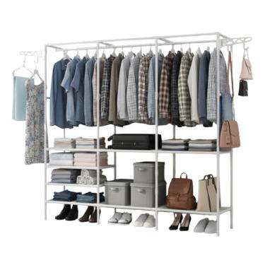 Imagem de Guarda Roupa Closet Organizador Multifuncional, Branco, Estrutura em Aço, 3 Colunas, 160x36x170cm, com Cabideiro Duplo e Prateleiras, para Roupas e Acessórios