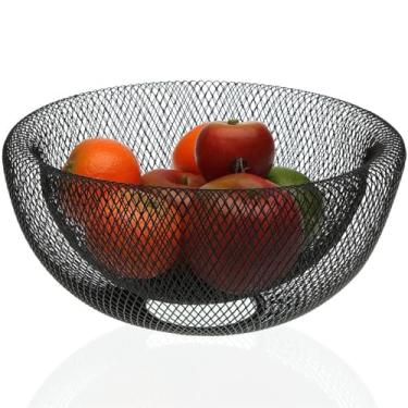 Imagem de Fruteira De Mesa Cesto De Frutas Aramado Cozinha Metal 30cm Luxo Organizadora Minimalista Moderna Preto Black