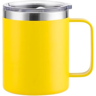 Imagem de Caneca Térmica Premium, Aço Inox, 360ml, Amarela, com Tampa, Conservação 4h Gelado e 1h Quente, 11x9x12cm
