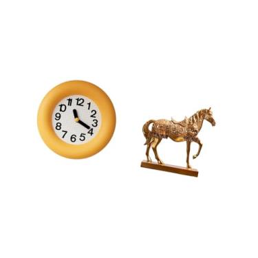Imagem de Fenteer Relógio de Parede Analógico Contemporâneo Silencioso com Escultura de Cavalo Gravada em Resina, Ideal para Decoração de Cozinha, Sala de Jantar, Quart