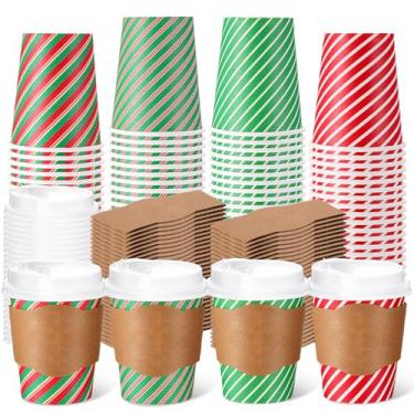 Imagem de Mimorou Conjunto de 48 xícaras de café descartáveis de Natal de 227 g para chocolate quente de cacau e Natal, Ano Novo, suprimentos de lembrancinha de festa de inverno