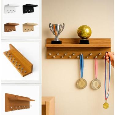 Imagem de Porta Medalhas e Troféu Com Ganchos e Prateleira MDF - A Loja do gring