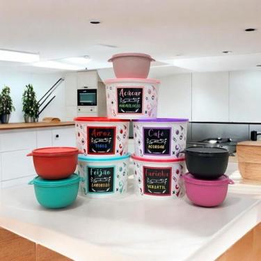 Imagem de Kit 10 Potes Porta Mantimento e Condimento Alimento Decorado Branco e 