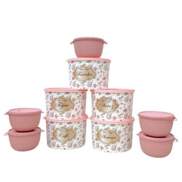 Imagem de Kit 10 Potes Porta Mantimento e Condimento Alimento Decorado Branco e 