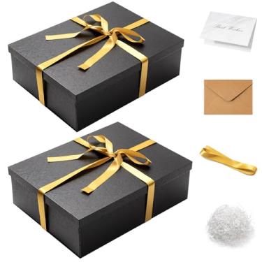 Imagem de Mefleet Pacote com 2 caixas de presente grandes com tampa para presentes de 43 x 33 x 12 cm. Caixas de presente pretas grandes para Natal, aniversário, dia dos namorados, presentes de dia das mães