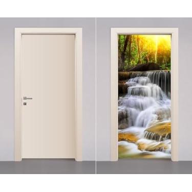 Imagem de Adesivo Envelopamento Decorativo de Porta Madeira Cachoeira Natureza Lago Pedras (90cm)