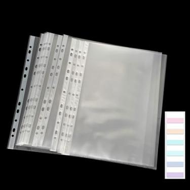Imagem de 50 pastas de documentos transparentes A4 com 60 abas, mangas de plástico à prova d'água com 11 furos para fichários, documentos de organização, arquivos para escola, escritório, negócios, uso