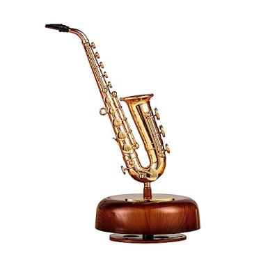 Imagem de Caa de música de saxofone Caa de música clássica Wind Up Caa de música giratória Base giratória Instrumento de sopro Réplica em miniatura Presente de arte para Natal Aniversário Dia dos Namorad