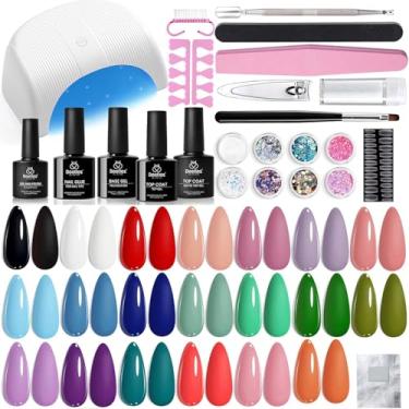 Imagem de Beetles Kit de esmalte de gel com luz em U V – Conjunto de 34 peças de esmalte em gel, 20 cores, colorido, Dreamscape Pro, com pontas de unhas e base, topo fosco, médio, acessórios para pregos
