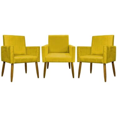 Imagem de Kit 3 Poltronas Decorativas Confortáveis Mari - Amarelo Suede