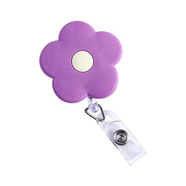 Imagem de Porta-crachá de enfermeira, material escolar, clipes de cartão de identificação de escritório, chaves, cordão, cartão de peito, elegante, cartão de nome com flores (roxo)