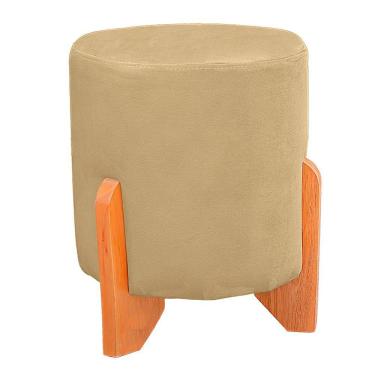 Imagem de Puff Thor Luxo Madeira Maciça Redondo Suede Cor Bege