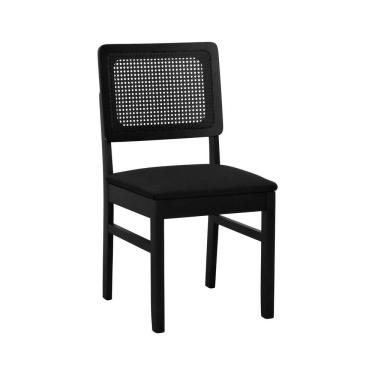 Imagem de Cadeira Lyon Madeira Maciça Encosto Telinha - Preto Assento Estofado Linho Preto Textura