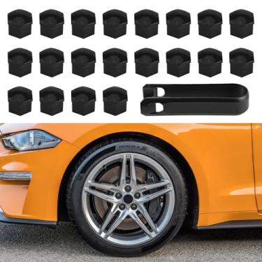 Imagem de HQRNYP 20 peças de tampas de porca, tampa de porca de roda, tampas de parafuso de pneu hexagonais de plástico de 17 mm com conjunto de ferramentas de remoção, acessórios de carro tampas de parafuso de