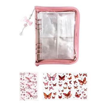 Imagem de Fichário de cartão Kpop, lindo porta-cartões colecionáveis de 240 cartas com 1 corrente decorativa, 4 tipos de adesivos de borboleta e adesivos de diamante, 4 bolsos para cartas de jogo TCG