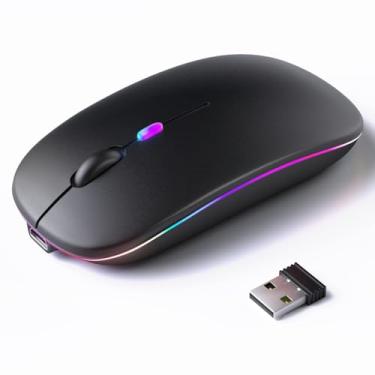 Imagem de Mouse Sem Fio Recarregável com LED RGB Design Ergonômico Conexão USB Bluetooth Compatível com PC Notebook e Home Office (Preto)