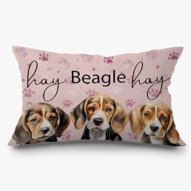 Imagem de Exqcom Capas de travesseiro rosa beagle 30 x 50, presentes para mães para amantes de beagle, presentes para amantes de cães para mulheres, capas de travesseiro lombar engraçadas para casa, sala de