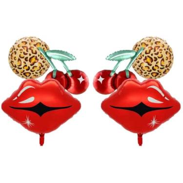 Imagem de 24pcs Cheetah Cherry Balloons Kit - Cherry Print, Red Lips & Leopard Foil Balloons with Red Black Latex Balloons for Cherry Cheetah Bachelorette Party Decor, Wedding, Birthday, Baby Shower