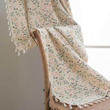 Imagem de Cortinas Boho Bege 153 cm de comprimento, 2 painéis, cortinas coloridas de outono com estampa floral, bolso para varão, mistura de linho rústico, boêmio, casa de fazenda, sala de estar, cortinas de