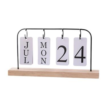 Imagem de RNXRZANK Calendário de Mesa de Madeira com Aba, Exibindo Mês E Dia, Ideal para Fotografia, Preto