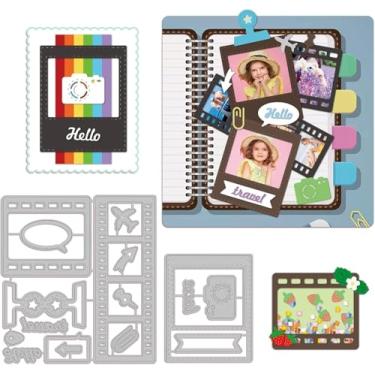 Imagem de Molduras para fotos de câmera de viagem para fotos de aço carbono para scrapbooking, cartão, faça você mesmo, decoração de artesanato