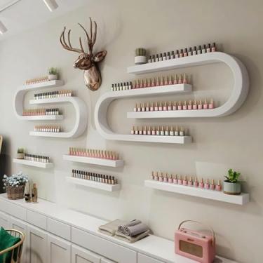 Imagem de Prateleira de garrafa de esmalte montada na parede, rack de armazenamento de perfume de óleo essencial em forma de U, suporte organizador de salão de beleza/loja de unhas (branco, conjunto de 8 peças)