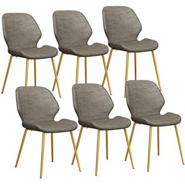 Imagem de Conjunto de 6 cadeiras modernas de cozinha para sala de jantar, cadeiras de jantar com pernas e encosto de metal resistente, assento de couro PU, cadeiras vintage de cozinha para lounge, lazer, sala