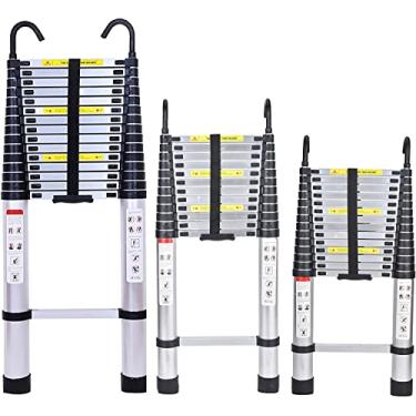 Imagem de OKUOKA Escada telescópica de alumínio, escada dobrável de 16,5 pés com mecanismo de bloqueio e ganchos destacáveis, escada de extensão de capacidade máxima de 150 kg, escada compacta para uso