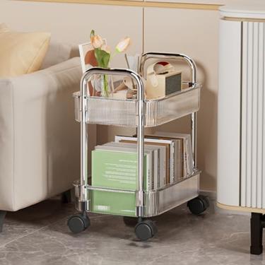 Imagem de Carrinho de armazenamento de acrílico, unidade de prateleiras móveis com alça e roda travável cozinha banheiro carrinho utilitário rolante (2 camadas)