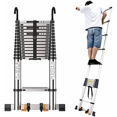 Imagem de OKUOKA Escadas de extensão telescópica de alumínio 4,9 m/6,1 m/24 pés/28 pés, escada telescópica dobrável profissional com ganchos para barraca de teto e loft doméstico, carga 150 kg (tamanho: 5,8 m
