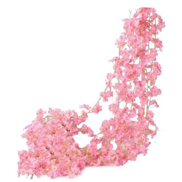 Imagem de Guirlanda artificial de flor de cerejeira – trepadeiras artificiais de flores de cerejeira, decoração de cordão de plantas falsas ou decoração de festa de jardim de casamento, arco para casa