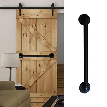 Imagem de Maçaneta de porta retrô para celeiro | Barra de garra de tubo estilo industrial | Maçaneta de ferro forjado preto para portas de madeira, portões, garagens, galpões de celeiros (tamanho: 60 mm)