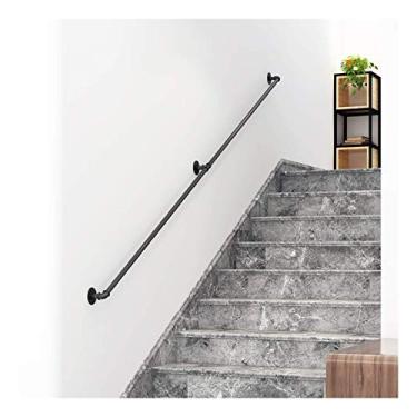 Imagem de Trilho de parede para corrimão de 3 a 6 m para degraus de escadas - ferro escuro - fácil instalação para escadas internas externas varanda deck trilho de mão (tamanho: 5 m)