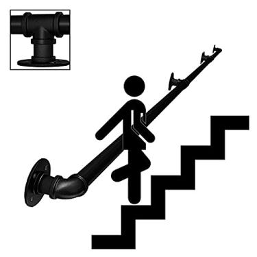 Imagem de Corrimão de escada - kit completo. Tubo de ferro de vento industrial para idosos, para corredor interno e externo sótão, preto (tamanho: 1,2 m)