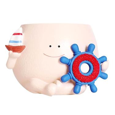 Imagem de Vasos de plantas fofos - Vaso de resina - Vaso decorativo moderno com orifício de drenagem para bonsai cacto doméstico jardim interno