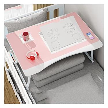 Imagem de Mesa de cama ajustável para laptop, gaveta/compartimento para cartão/suporte de copo/suporte/bandeja de cama portátil com perna dobrável, bandeja de escrita de jantar (rosa 59,9 cm)