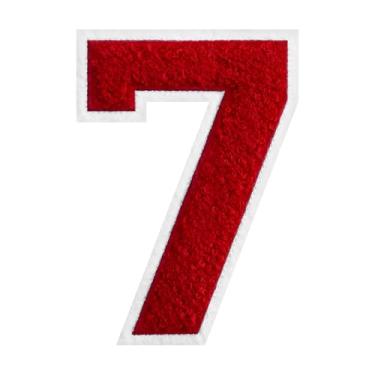 Imagem de 1 peça de patch de número de chenille vermelho de 15 cm com borda branca – adesivos do alfabeto para roupas, jaquetas, mochilas, chapéus para decoração personalizada, nome personalizado e artesanato