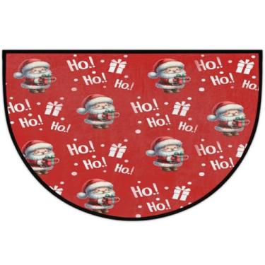 Imagem de Tapete de porta meio redondo, Papai Noel, vermelho, Ho, antiderrapante, absorvente, semicírculo, tapetes laváveis, para ambientes internos, pátio, cozinha, banheiro, entrada, lareira, decoração de