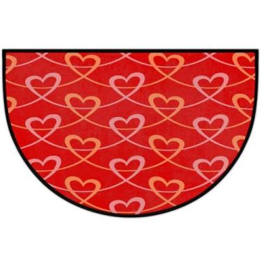 Imagem de Tapete de porta meio redondo para dia dos namorados, antiderrapante, absorvente, semicírculo, tapetes laváveis, meia lua, para ambientes internos, pátio, cozinha, banheiro, entrada, lareira, decoração