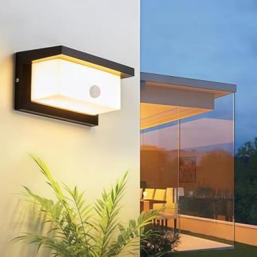 Imagem de iKenta Luzes de varanda externa com sensor de movimento, 18 W 3000 K IP65 à prova d'água exterior com fio para parede luminária externa para garagem varanda pátio quintal porta de entrada