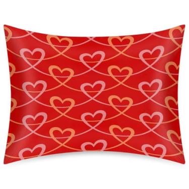 Imagem de Fronha de almofada de cetim de seda de tamanho padrão para cabelo e pele, macia, antiderrapante, estampa de coração, amor, vermelho, com fecho de envelope para dormir, mulheres, homens, crianças, 50 x