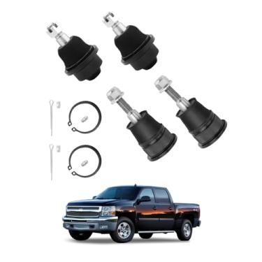Imagem de Conjunto de juntas esféricas (4 peças), suspensão dianteira superior e inferior, compatível com Chevy Silverado 1999-2010, Avalanche, Suburban, GMC Sierra, Yukon XL 1500 2500 3500 HD, adequado para