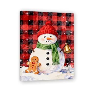 Imagem de NHLDZYH Moldura interna. Imagem de Natal retrô country pintura em tela com padrão xadrez vermelho preto cores suaves country aconchegante decoração de Natal. A46. 50 x 65 cm