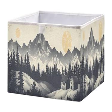 Imagem de SEHANY Cesto de armazenamento dobrável Mountains and Forests Lanscape, organizador de tecido grande, dobrável, para roupas, brinquedos, livros, armário, berçário, 40 x 27 x 17 cm