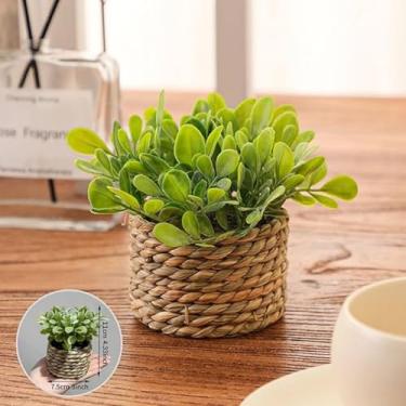 Imagem de Conjunto de mini plantas artificiais em vaso – Mini planta verde de material plástico para decoração de mesa de casa, decoração de escritório