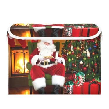 Imagem de SEHANY Cestas de armazenamento de Papai Noel de Natal com tampas, organizador de caixas de armazenamento de tecido para armário de roupas, cobertor de escritório, berçário, 42 x 32 x 30 cm