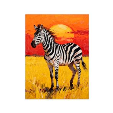 Imagem de Animais Pintura Arte Parede - Zebra ao pôr sol - Impressões em tela - Moderno Colorida Pôster para decoração sala de estar 80x105cm Sem Moldura