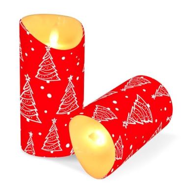 Imagem de Blueangle Pacote com 2 velas de árvore de Natal sem chama com controle remoto e temporizador, velas LED cintilantes (7,6 cm x 9,9 cm) para decoração de casa, casamento, acampamento (758)