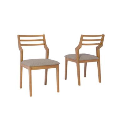 Imagem de Conjunto com 2 Cadeiras Damasco Linho Bege e Madeira